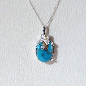 Turquoise Mojave Blue & Zircon Pendant Necklace